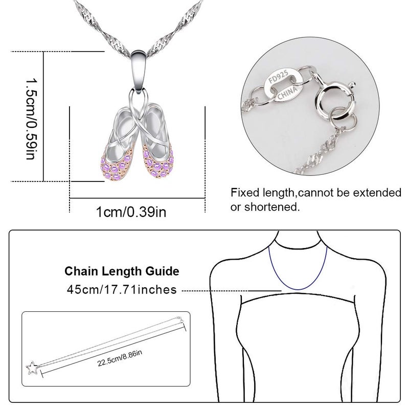 Gemschest 925 Sterling Silver Dance Recital Gifts for Girls Ballerina Necklace Jewelry Cubic Zirconia Ballet Slippers Shoes Necklace for Women Teen Little Girl & Dancer 18", Pink - Image 5